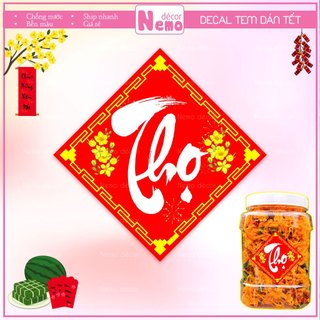 Tem Dán Tết, Decal Dán Chữ Phúc - Lộc - Thọ, Tem Dán Decor Trang Trí Hộp, Giỏ Quà, Bánh, Kẹo, Mứt Ngày Tết Tươi Sáng.