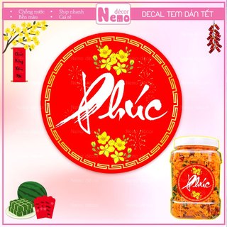 Tem Dán Tết, Decal Dán Chữ Phúc - Lộc - Thọ, Tem Dán Decor Trang Trí Hộp, Giỏ Quà, Bánh, Kẹo, Mứt Ngày Tết Tươi Sáng.