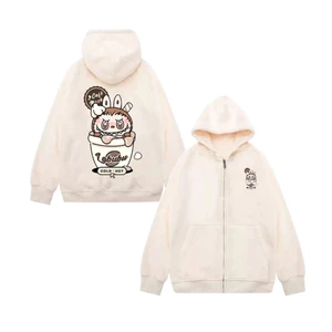 Áo Khóa - Có Túi Bên Trong, Hình Labubu Cốc Coffee Đáng Yêu Cute, Chất Vải Cotton Mềm Mịn (M 89)