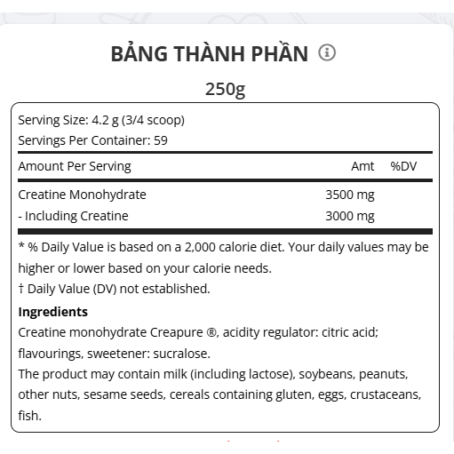 OSTROVIT CREATINE MONOHYDRATE CREAPURE 250G - BÍ QUYẾT TĂNG CƠ NHANH CHÓNG