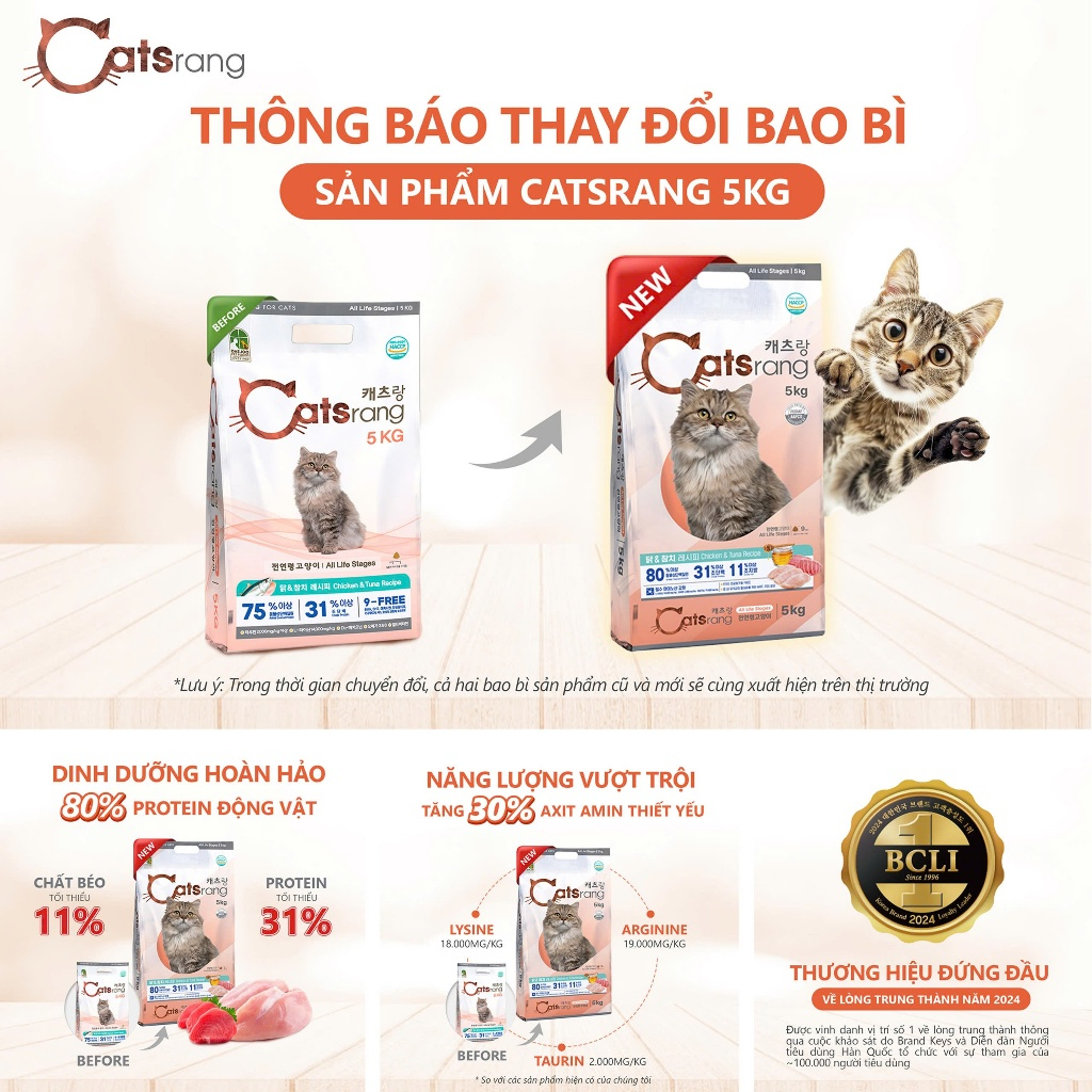 [DATE MỚI - HỎA TỐC] CATSRANG 5KG (Bao Bì Mới) - Thức ăn hạt Cho Mèo Mọi Lứa Tuổi nhập khẩu Hàn Quốc