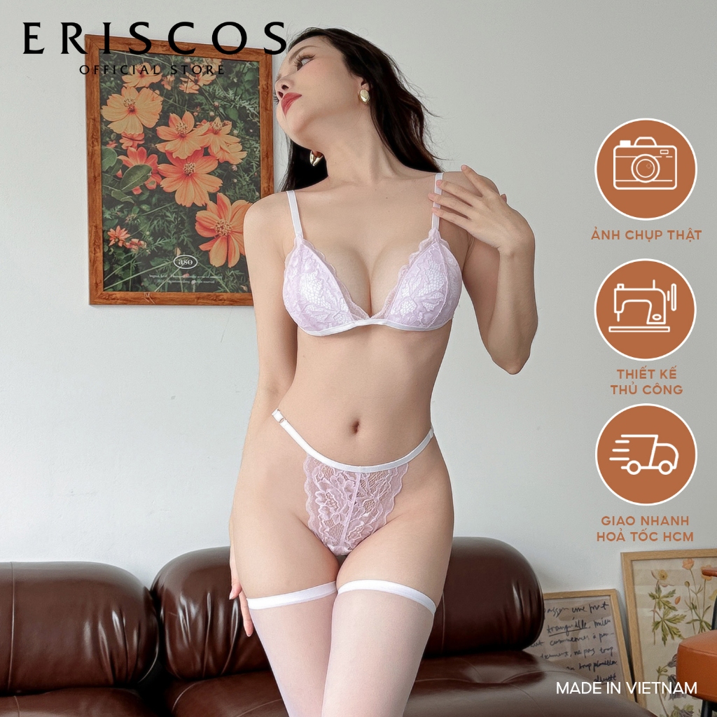ERISCOS - Bộ quần áo lót ren áo có mút mỏng không gọng móc lưng quần dây có tăng đưa điều chỉnh nhẹ mát màu tím nhẹ