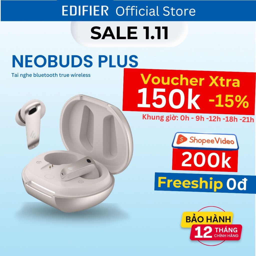 Tai nghe bluetooth Edifier Neobuds Plus Chống ồn chủ động 48dB, Nghe