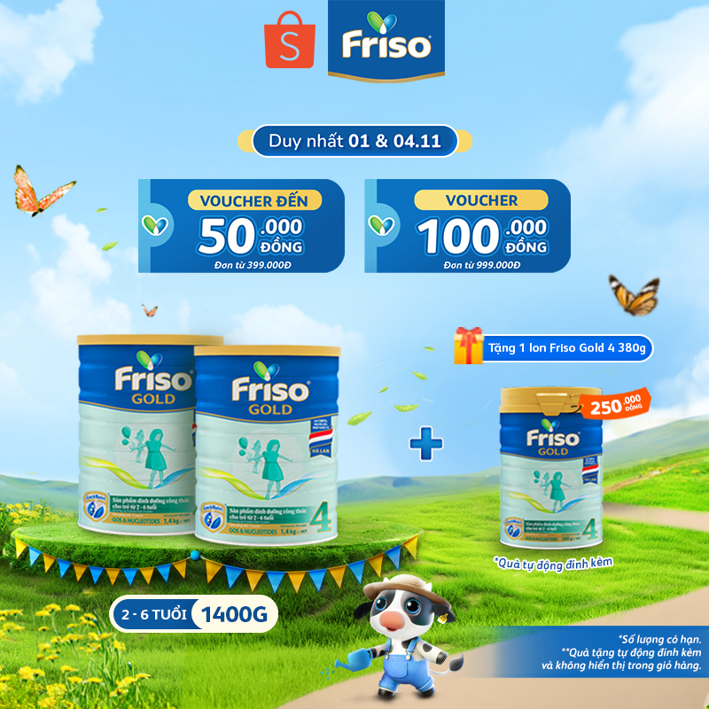 [Tặng 1 Lon Friso Gold 4 380gr] Combo 2 Sữa Bột Friso Gold 4 1400g ...