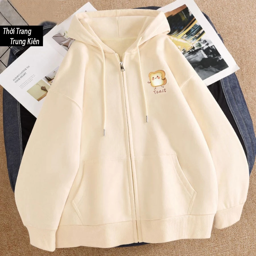 Áo Khoác Trẻ Em Chất Vải Cotton Mềm Mịn Co Giãn, Hình Bánh Mì Toast Đáng Yêu Dành Cho Bé