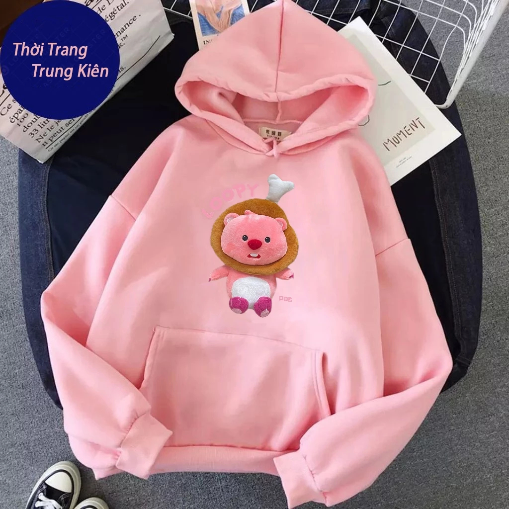 Hoodie Trẻ Em Chất Vải Nỉ Cotton Mềm Mịn Ấm Áp, Hình Chuột Đùi Gà Loopy Đáng Yêu Dành Cho Bé (M 136)
