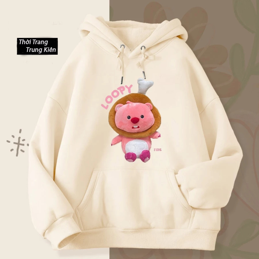 Hoodie Trẻ Em Chất Vải Nỉ Cotton Mềm Mịn Ấm Áp, Hình Chuột Đùi Gà Loopy Đáng Yêu Dành Cho Bé (M 136)