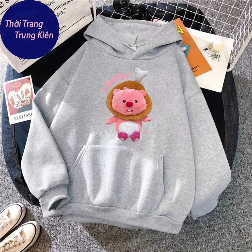 Hoodie Trẻ Em Chất Vải Nỉ Cotton Mềm Mịn Ấm Áp, Hình Chuột Đùi Gà Loopy Đáng Yêu Dành Cho Bé (M 136)
