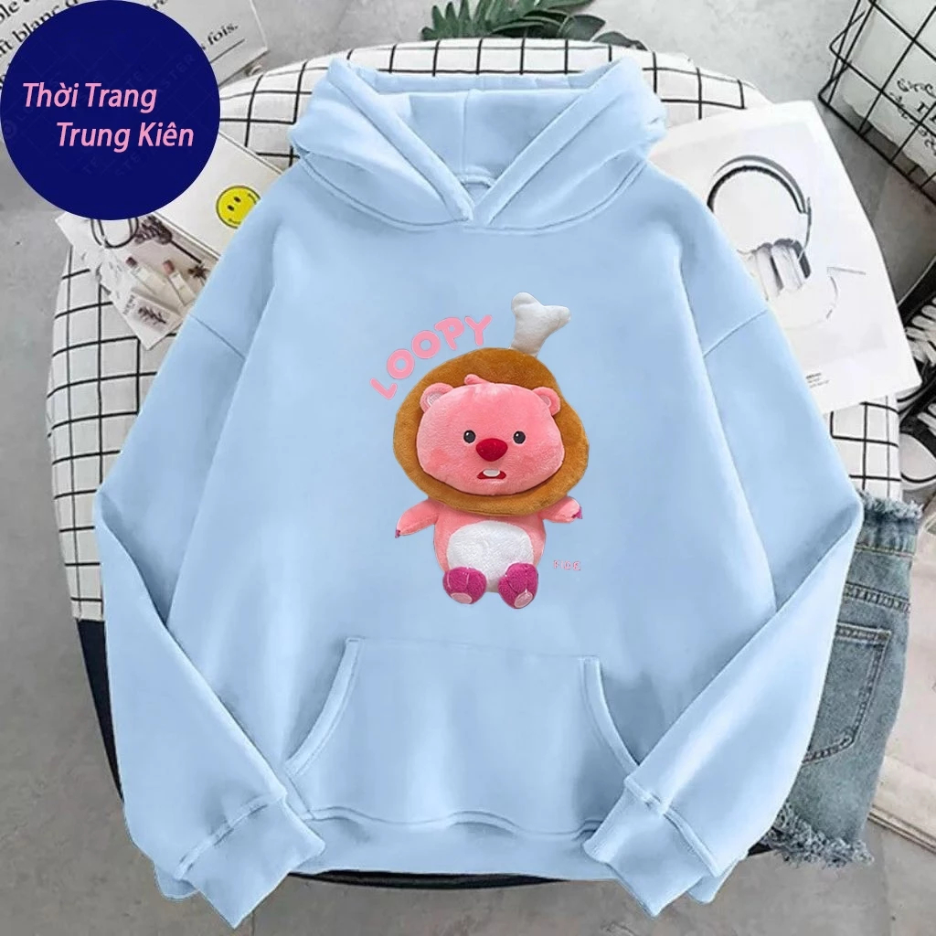Hoodie Trẻ Em Chất Vải Nỉ Cotton Mềm Mịn Ấm Áp, Hình Chuột Đùi Gà Loopy Đáng Yêu Dành Cho Bé (M 136)