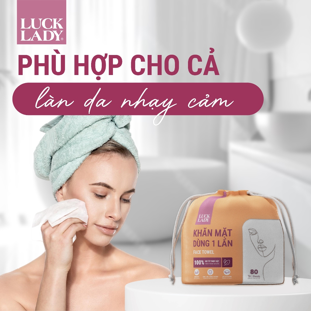 [MUA 3 TẶNG 5] MUA 3 túi khăn giấy, khăn mặt dùng một lần Luck Lady 80 tờ TẶNG 5 gói khăn ướt Luck Lady mini 10 tờ