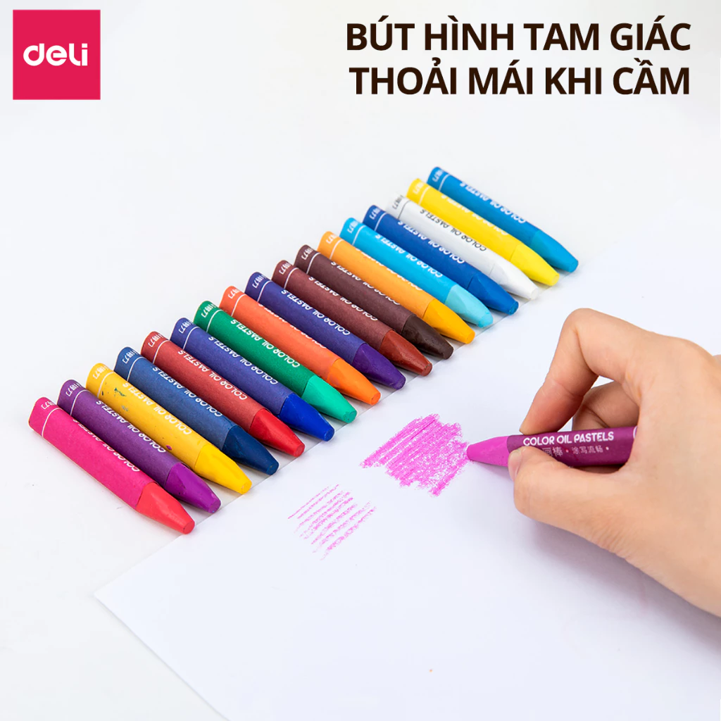 Bút Màu Sáp Dầu Deli - Bút Sáp Hộp Nhựa 12/24/36 Màu Tươi Sáng Mềm Mịn - Thân Bút Màu Hình Tam Giác