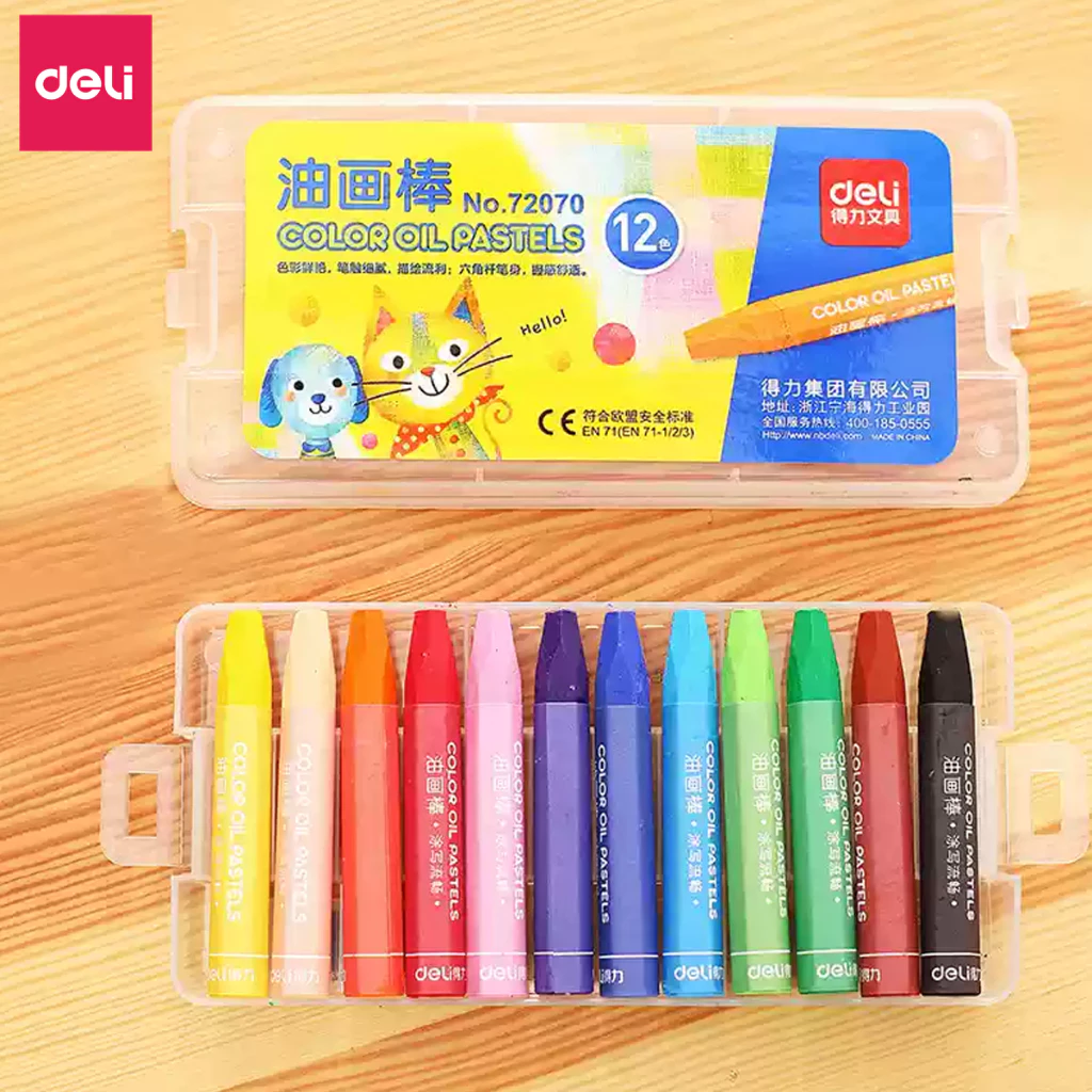 Bút Màu Sáp Dầu Deli - Bút Sáp Hộp Nhựa 12/24/36 Màu Tươi Sáng Mềm Mịn - Thân Bút Màu Hình Tam Giác
