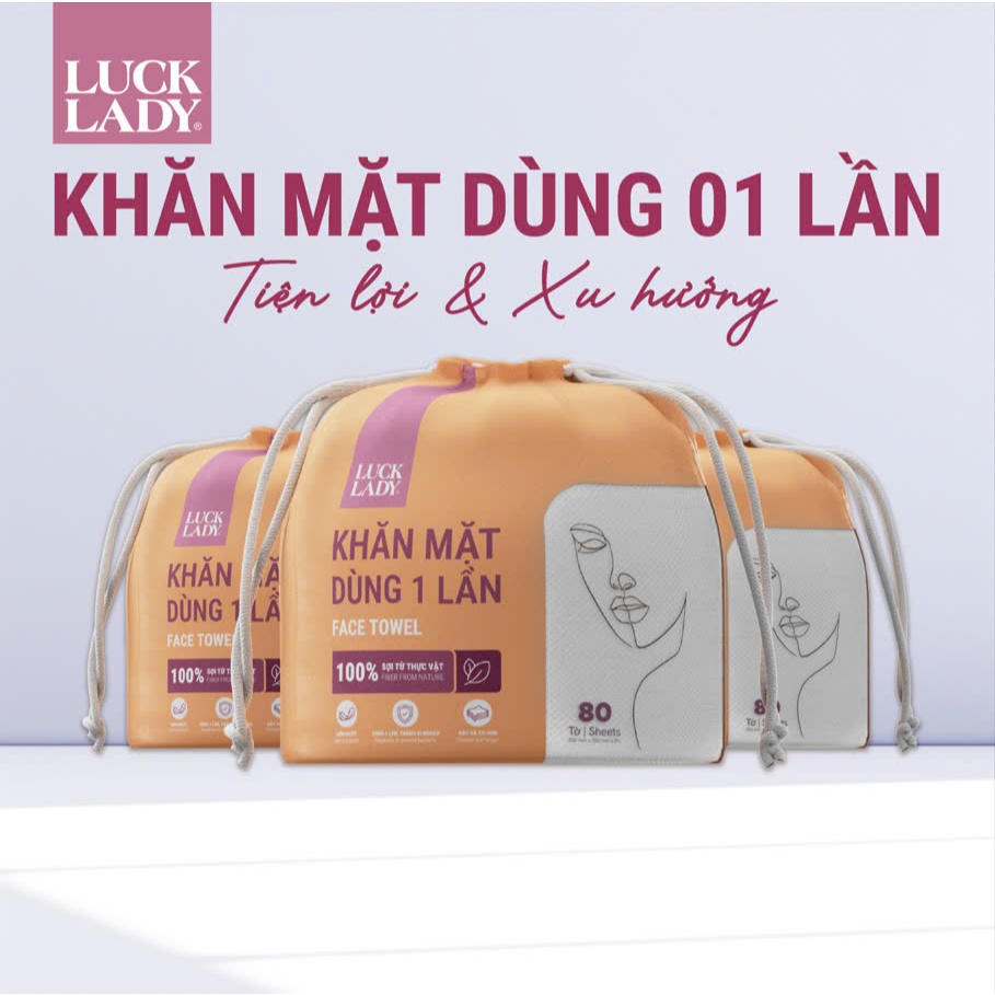 [MUA 3 TẶNG 5] MUA 3 túi khăn giấy, khăn mặt dùng một lần Luck Lady 80 tờ TẶNG 5 gói khăn ướt Luck Lady mini 10 tờ