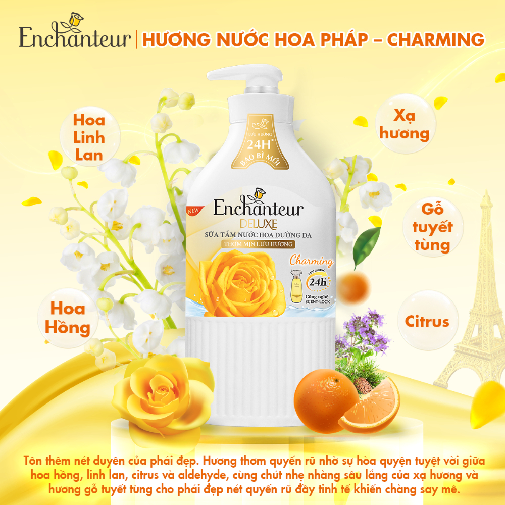 Ảnh Sữa tắm hương nước hoa Pháp Enchanteur Deluxe 900g - Mềm mịn như lụa Lưu hương 24H (Tặng mùi ngẫu nhiên) 4