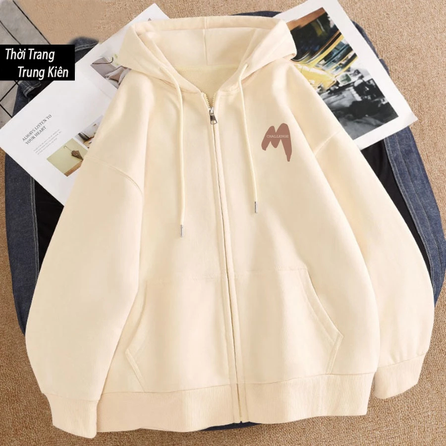 Áo Khoác Có Túi Bên Trong  Hình M Challenge Đơn Giản Dễ Phối Đồ, Vải Nỉ Cotton Mềm Mịn Ấm Áp Cho Bé
