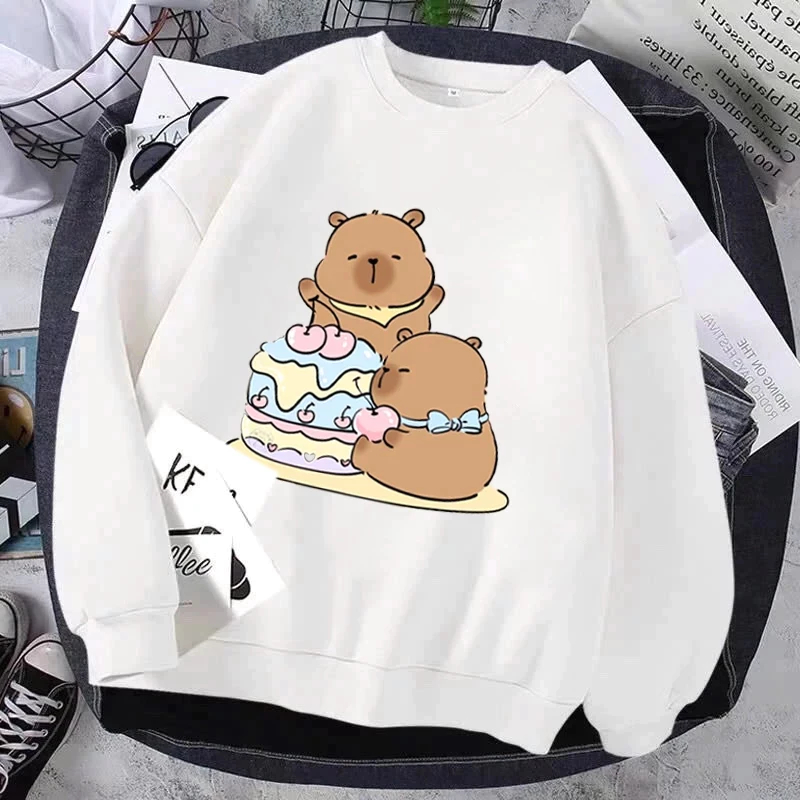 Áo Sweater Thích Hợp Mặc Vào Thu Đông, Chất Vải Nỉ Cotton Hình CapyBara Ôm Bánh Kem Siêu Yêu (M 119)