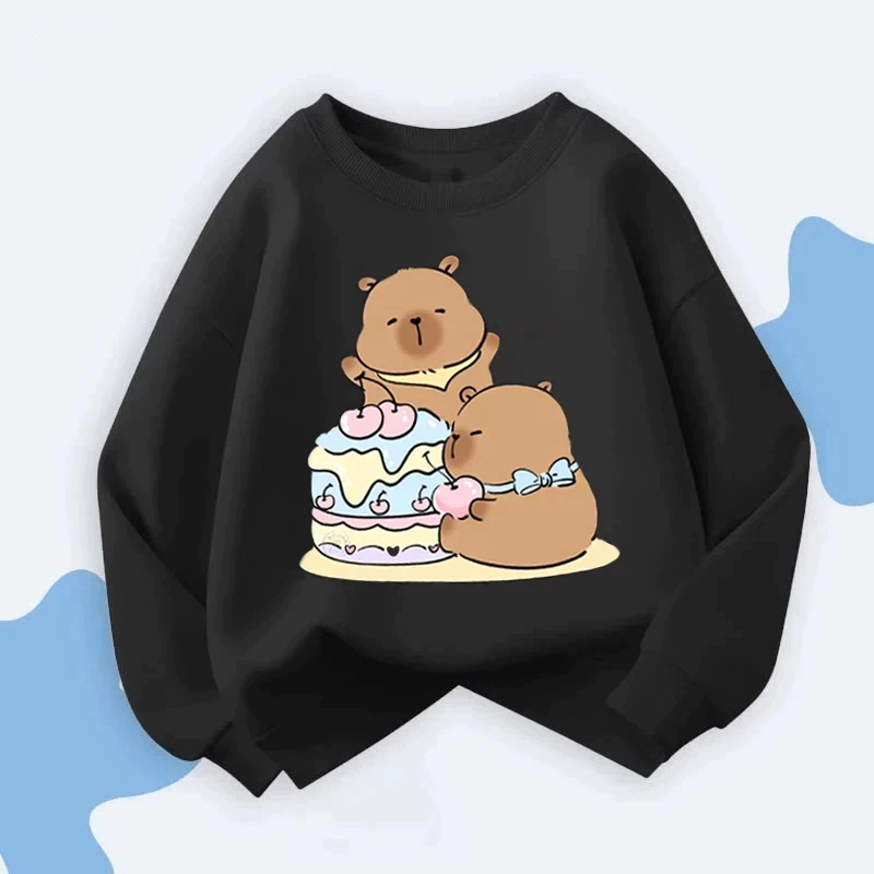 Áo Sweater Thích Hợp Mặc Vào Thu Đông, Chất Vải Nỉ Cotton Hình CapyBara Ôm Bánh Kem Siêu Yêu (M 119)