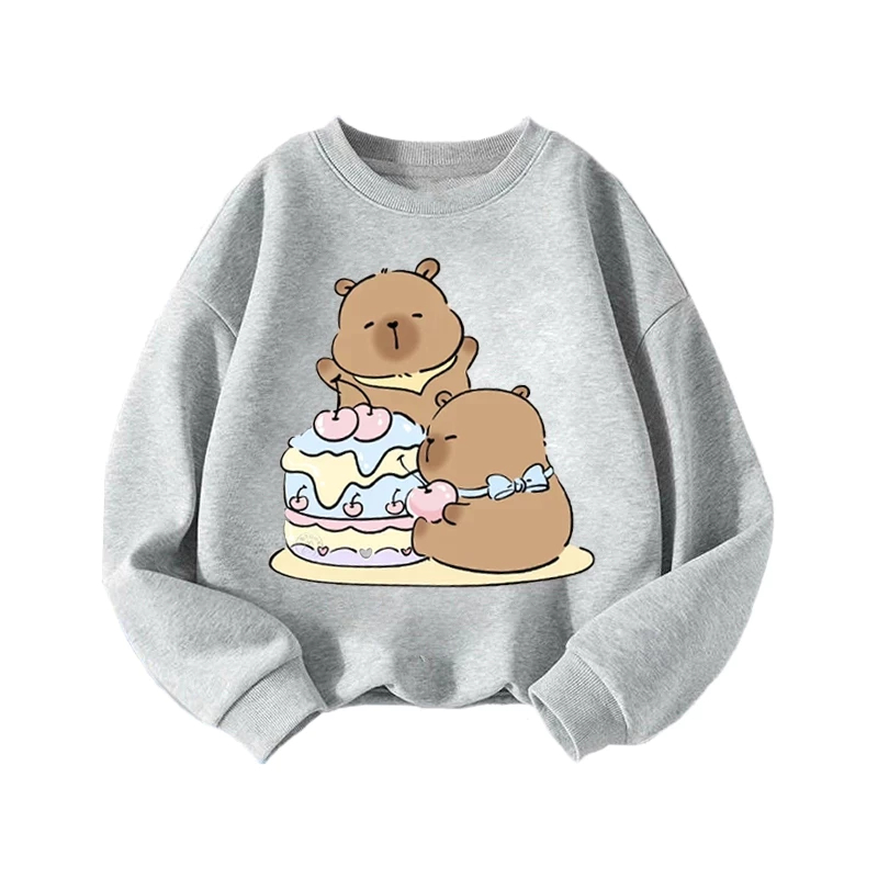 Áo Sweater Thích Hợp Mặc Vào Thu Đông, Chất Vải Nỉ Cotton Hình CapyBara Ôm Bánh Kem Siêu Yêu (M 119)