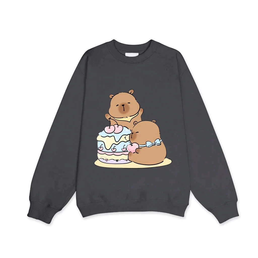 Áo Sweater Thích Hợp Mặc Vào Thu Đông, Chất Vải Nỉ Cotton Hình CapyBara Ôm Bánh Kem Siêu Yêu (M 119)