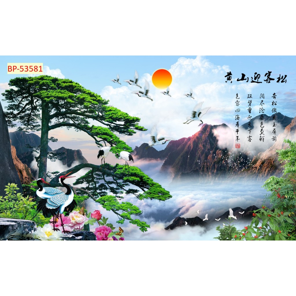 Tranh thiên nhiên thác nước sơn thủy mẫu tranh dán tường