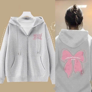 Áo Khoác Nỉ Trơn HOODIE ZIP đính NƠ SIÊU TO KHỔNG LỒ Unisex Nam Nữ (Ảnh Thật/Có Sẵn)