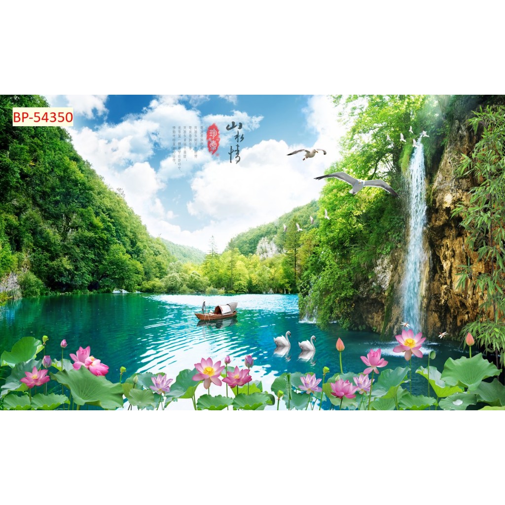 Tranh 3d dán tường mẫu tranh sơn thủy, thác nước...