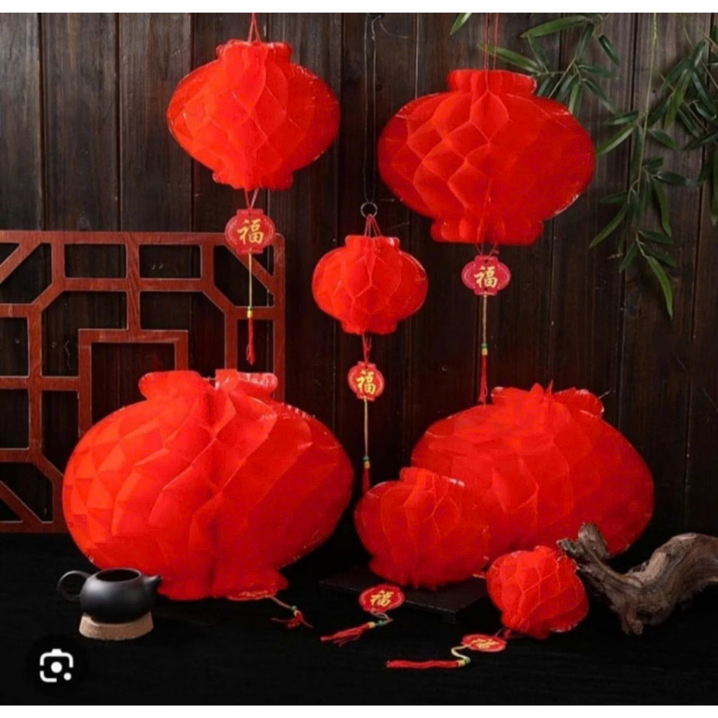 [ HOẢ TỐC ] COMBO 50 Đèn Lồng Đỏ Tổ Ong Đủ Size Lồng Đèn Nhựa Treo Trang Trí Lễ Tết Trung Thu Phong Cách Lễ Hội Tr