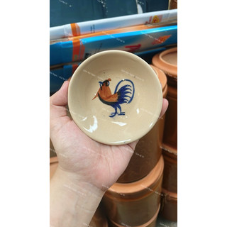 Bộ 10 Chén Tép Size To 9.5cm Vẽ Con Gà Trống - Làm Bánh Bèo - Nướng Trứng - Chén Chấm / Đựng Gia Vị - Gốm Xưa Lái Thiêu
