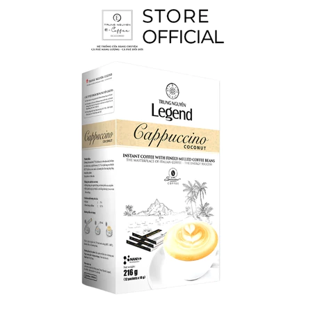 Cà Phê Trung Nguyên Legend Cappuccino Coconut – Hộp 12 Gói – Cà Phê Dừa Thơm Béo, Đậm Hương Vị Nhiệt Đới