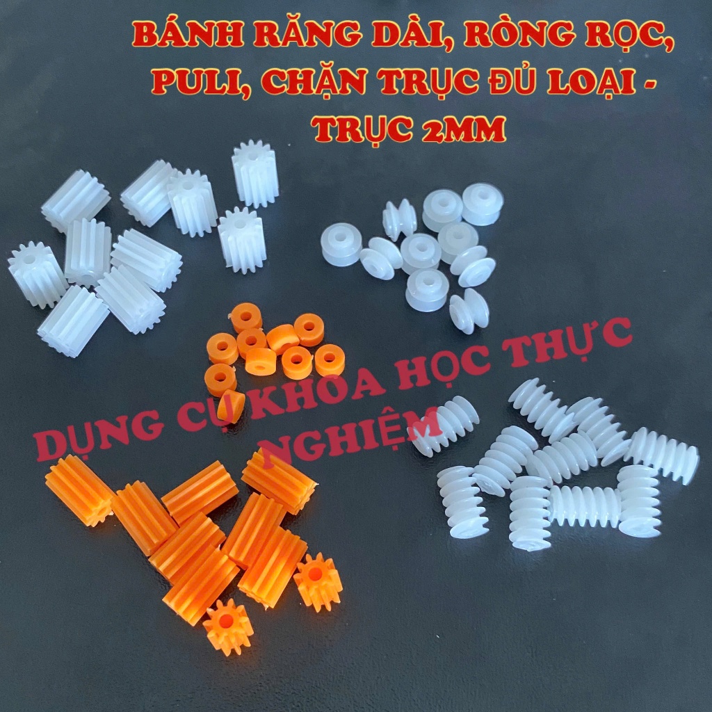 10 bánh răng dài, ròng rọc, puli nhựa, chặn trục, đệm trục dùng học tập ...