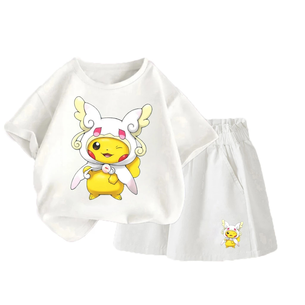 Set Quần Áo Ép Nhiệt Hình Pikachu Áo Choàng Trắng, Chất Liệu Cotton - Phù Hợp Cho Trẻ Nhỏ (M 15)