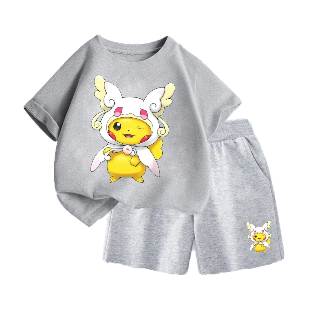 Set Quần Áo Ép Nhiệt Hình Pikachu Áo Choàng Trắng, Chất Liệu Cotton - Phù Hợp Cho Trẻ Nhỏ (M 15)