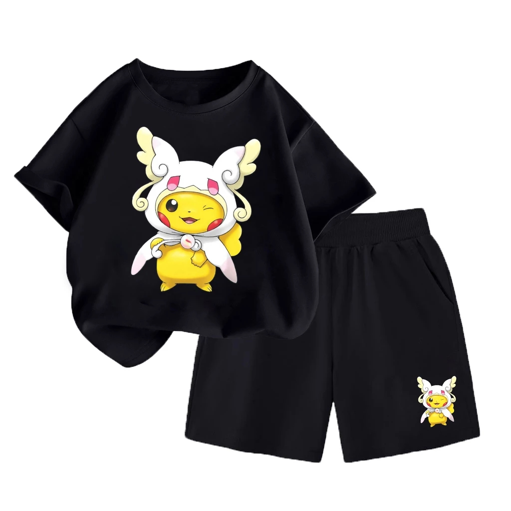 Set Quần Áo Ép Nhiệt Hình Pikachu Áo Choàng Trắng, Chất Liệu Cotton - Phù Hợp Cho Trẻ Nhỏ (M 15)