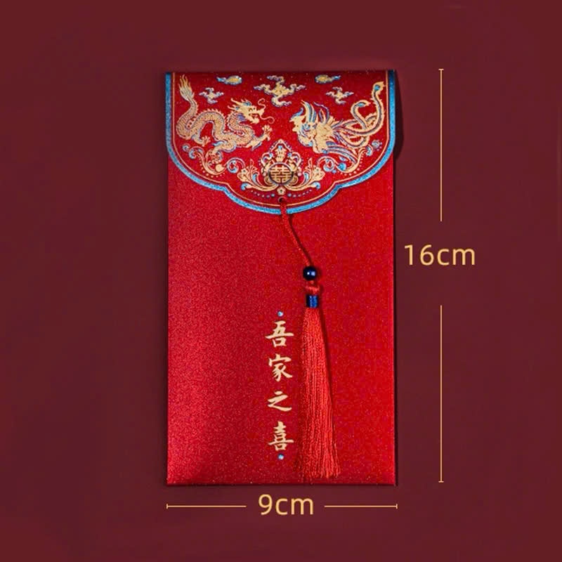 Combo 10 bao lì xì KIM SA ánh nhũ  Kèm Dây Tua Rua Đỏ May Mắn