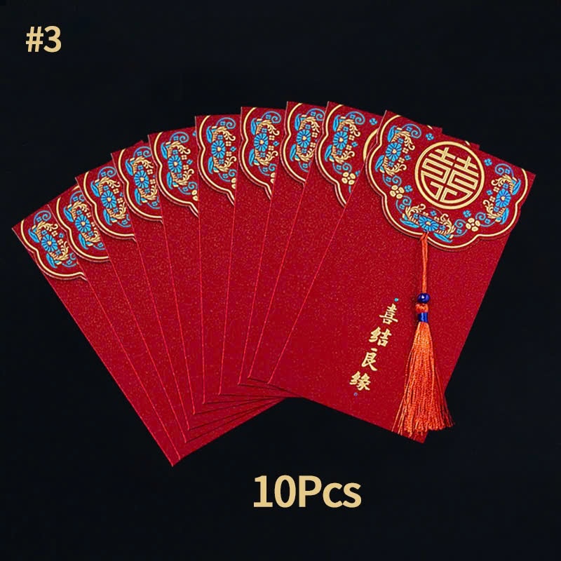 Combo 10 bao lì xì KIM SA ánh nhũ  Kèm Dây Tua Rua Đỏ May Mắn