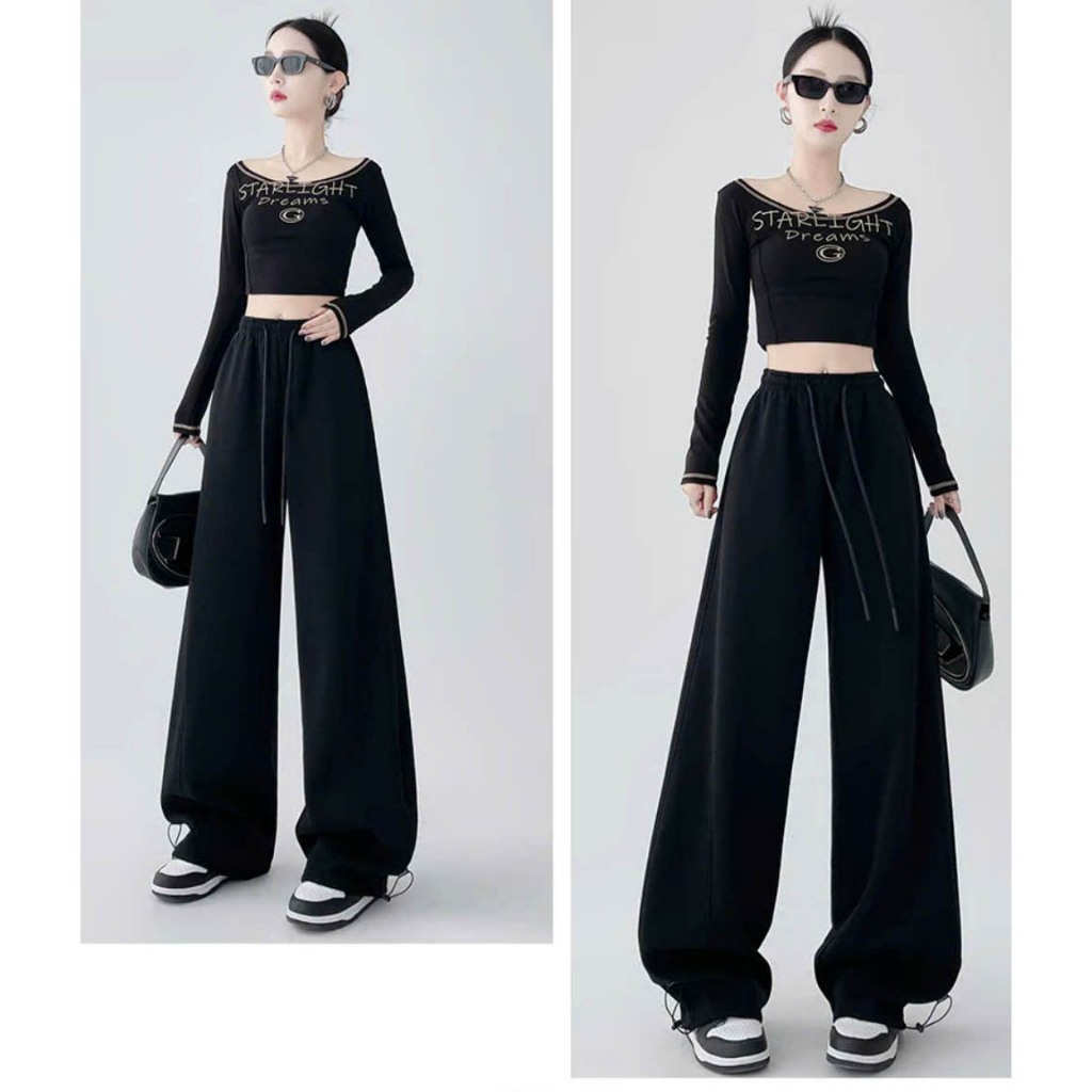 Quần Ống Rộng Nỉ 2 Lớp Cao Cấp Hàng Vải Đẹp Dày Dặn Mặc Ấm From Rộng Dài Thể Thao Hàn Quốc