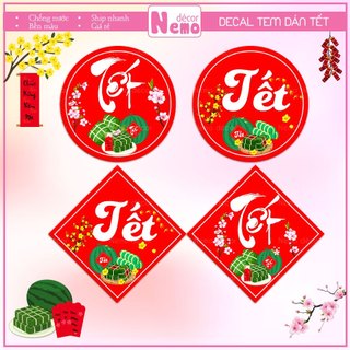 Tem Tết 2026, Tem Dán Decor Trang Trí Hộp Quà, Giỏ Quà, Hộp Bánh, Kẹo, Mứt Ngày Tết, Decal Tươi Sáng, Sẵn Keo Dán
