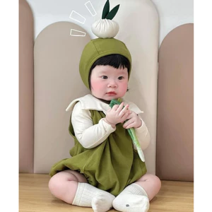 Set bộ bodysuit cover HÀNH XANH kèm mũ tặng tất trắng cho em bé 4-14kg dễ thương chuẩn loại 1 mũ to ......