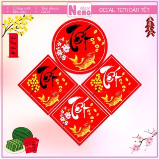 Tem Tết 2026, Tem Dán Decor Trang Trí Hộp Quà, Giỏ Quà, Hộp Bánh, Kẹo, Mứt Ngày Tết, Decal Tươi Sáng, Sẵn Keo Dán