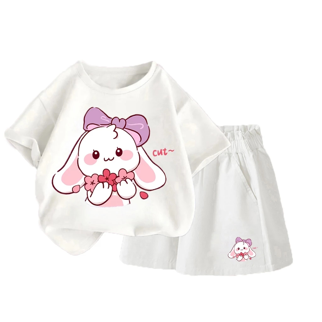 Bộ Quần Áo Trẻ Em Mùa Hè, Chất Vải Cotton Mềm Mịn Co Giãn, Hình Thỏ Nơ Ôm Hoa cut~ Đáng Yêu (M 88)