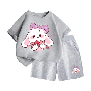 Bộ Quần Áo Trẻ Em Mùa Hè, Chất Vải Cotton Mềm Mịn Co Giãn, Hình Thỏ Nơ Ôm Hoa cut~ Đáng Yêu (M 88)