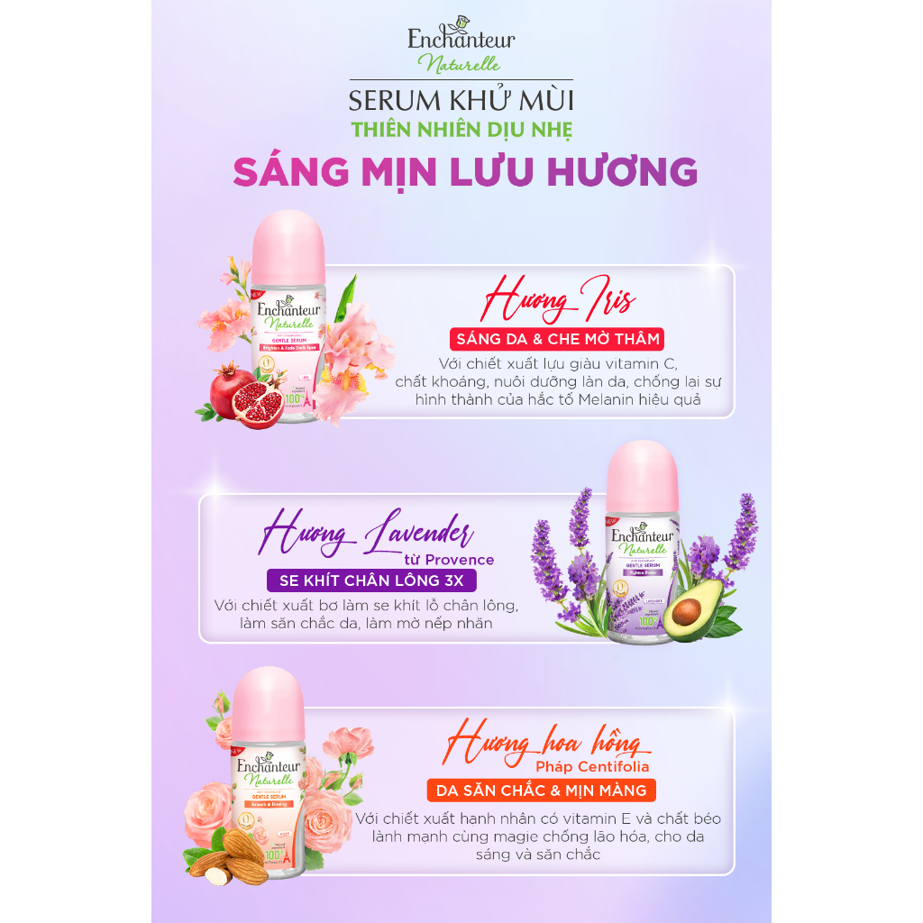 [MỚI] Lăn khử mùi tinh chất Serum Làm Sáng Da và Che Mờ Thâm sau 5 ngày - 100% thiên nhiên dịu nhẹ Enchanteur 50ml