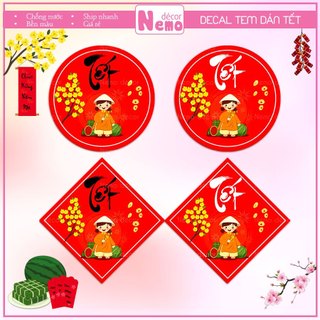 Tem Tết 2026, Tem Dán Decor Trang Trí Hộp Quà, Giỏ Quà, Hộp Bánh, Kẹo, Mứt Ngày Tết, Decal Tươi Sáng, Sẵn Keo Dán
