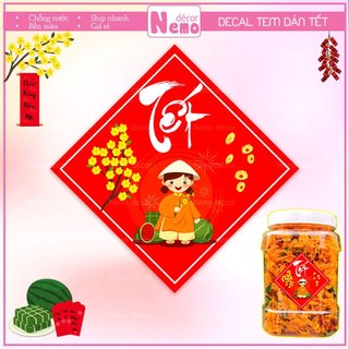 Tem Tết 2026, Tem Dán Decor Trang Trí Hộp Quà, Giỏ Quà, Hộp Bánh, Kẹo, Mứt Ngày Tết, Decal Tươi Sáng, Sẵn Keo Dán
