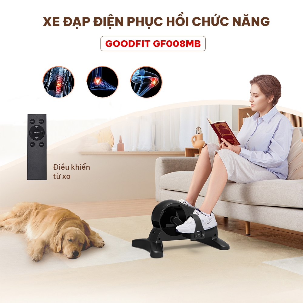 Xe đạp thể dục tại nhà, hỗ trợ phục hồi chức năng chính hãng GoodFit GF008MB, trợ lực điện