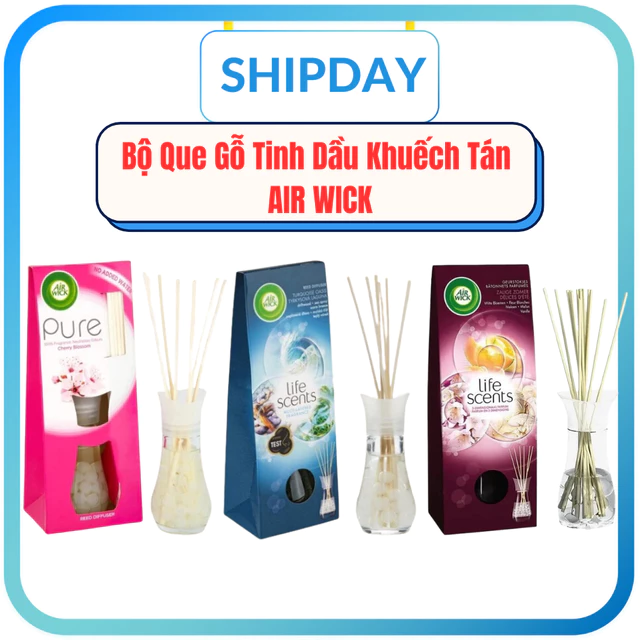 Bộ Que gỗ khuếch tán Tinh dầu Air wick,Lọ tinh dầu khuếch tán, Khuếch tán Tinh dầu Que Gỗ Mây Khử mùi 30ml