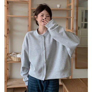 Áo Khoác 𝗧𝗶𝗲̂̉𝘂 𝗧𝗵𝘂̛ Cài Cúc Chất Nỉ Cotton Dày Dặn Mềm Mại Không Xù
