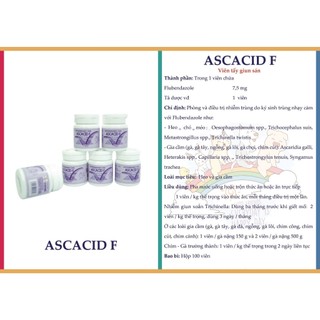Viên tẩy giun sán Ascasid F dạng viên Vb Pharma cho chó mèo, gà đá, gà cảnh, chim cảnh, gia cầm