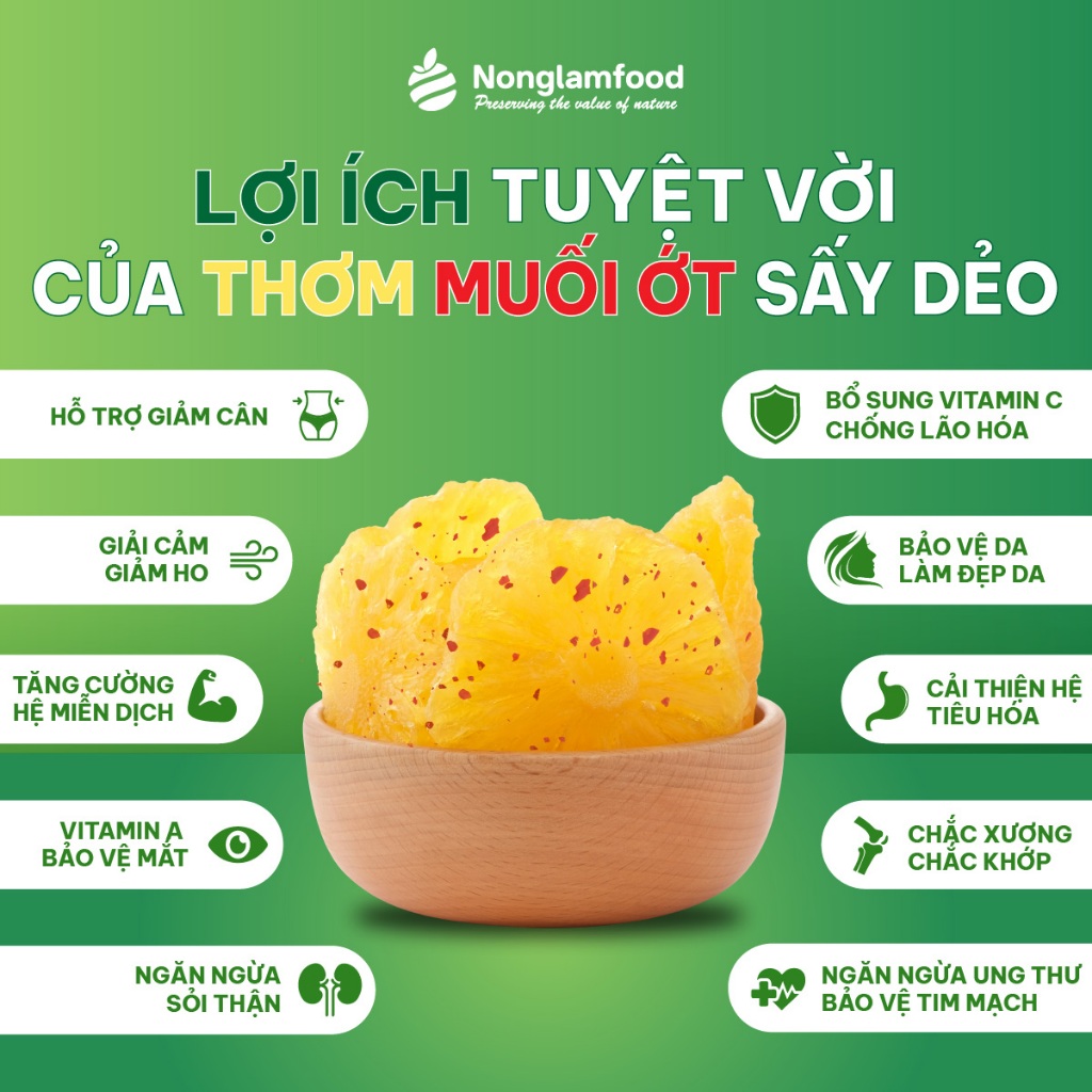 Thơm muối ớt cay sấy dẻo túi 75g Nông Lâm Food | Quà tặng healthy, ăn vặt văn phòng