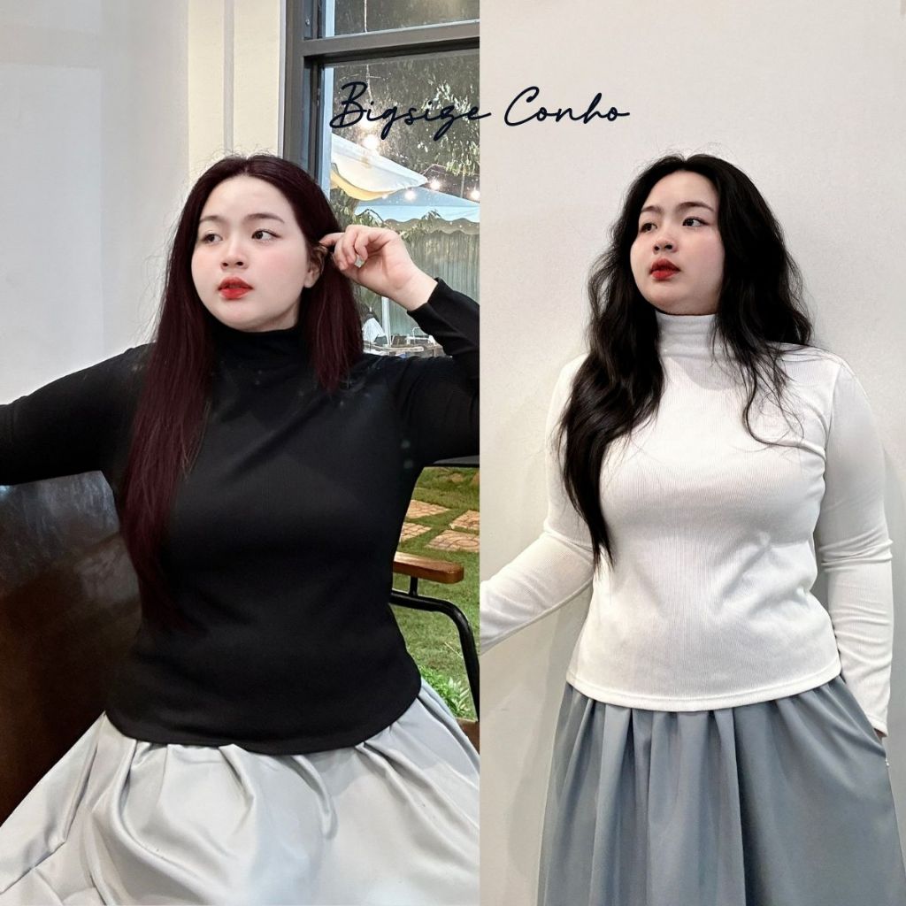 Áo Thun Cổ Lọ Tay Dài Bigsize Nữ – Áo Giữ Nhiệt Vải Tăm Nỉ Co Giãn, Size 40–92kg G216